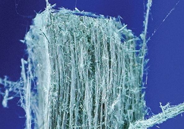 Blue asbestos fibres
